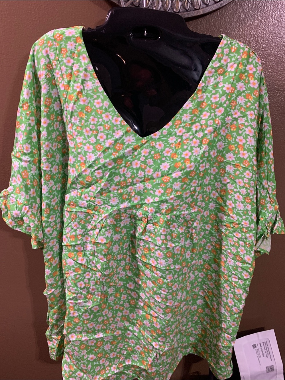 Floral Green V-Neck Tunic Top